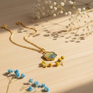 Handcrafted scalloped resin charm featuring a vintage-style