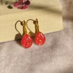 Scarlet flower resin earrings with gold