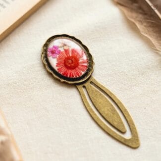 Sunfire Aster bookmark with real red aster and plum flowers