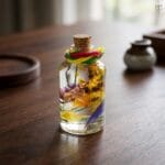Yellow hydrangea and sea lavender in mineral oil