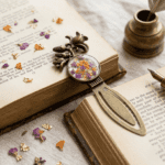 Resin bookmark with gold leaf and real pressed wildflower fragments