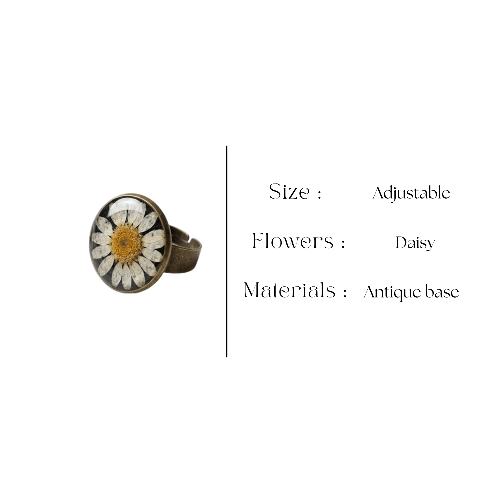 Handcrafted dark daisy flower resin ring