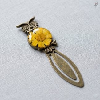 Close-up of the Antique Sage bookmark showing the detailed owl base