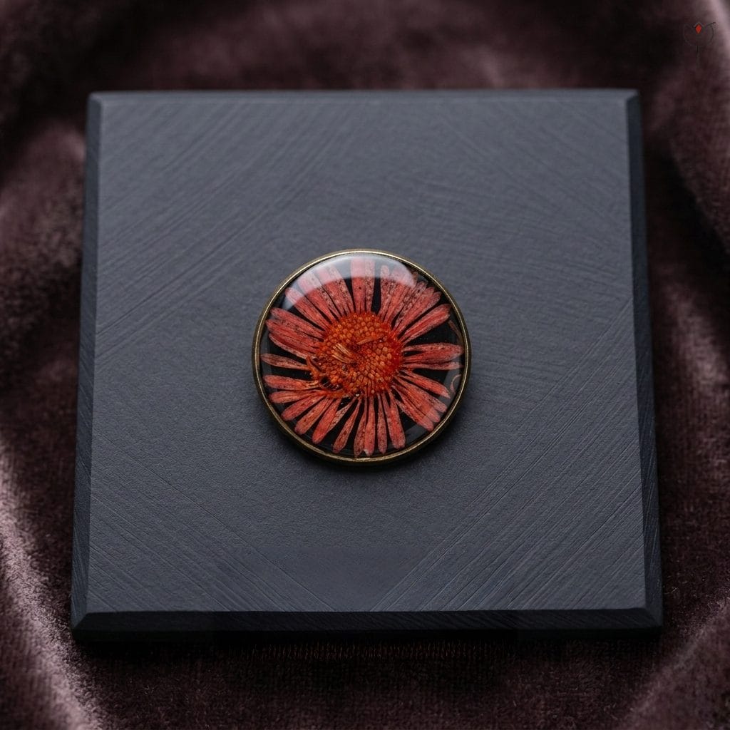 vintage-star-resin-jewelry Red flower encased in resin accessory