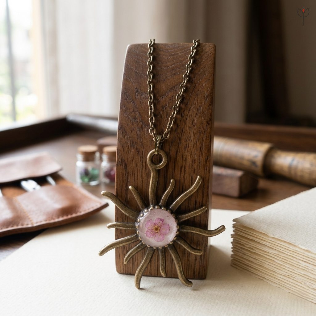 Handmade antique bronze necklace featuring the Antique Solstice Pendant
