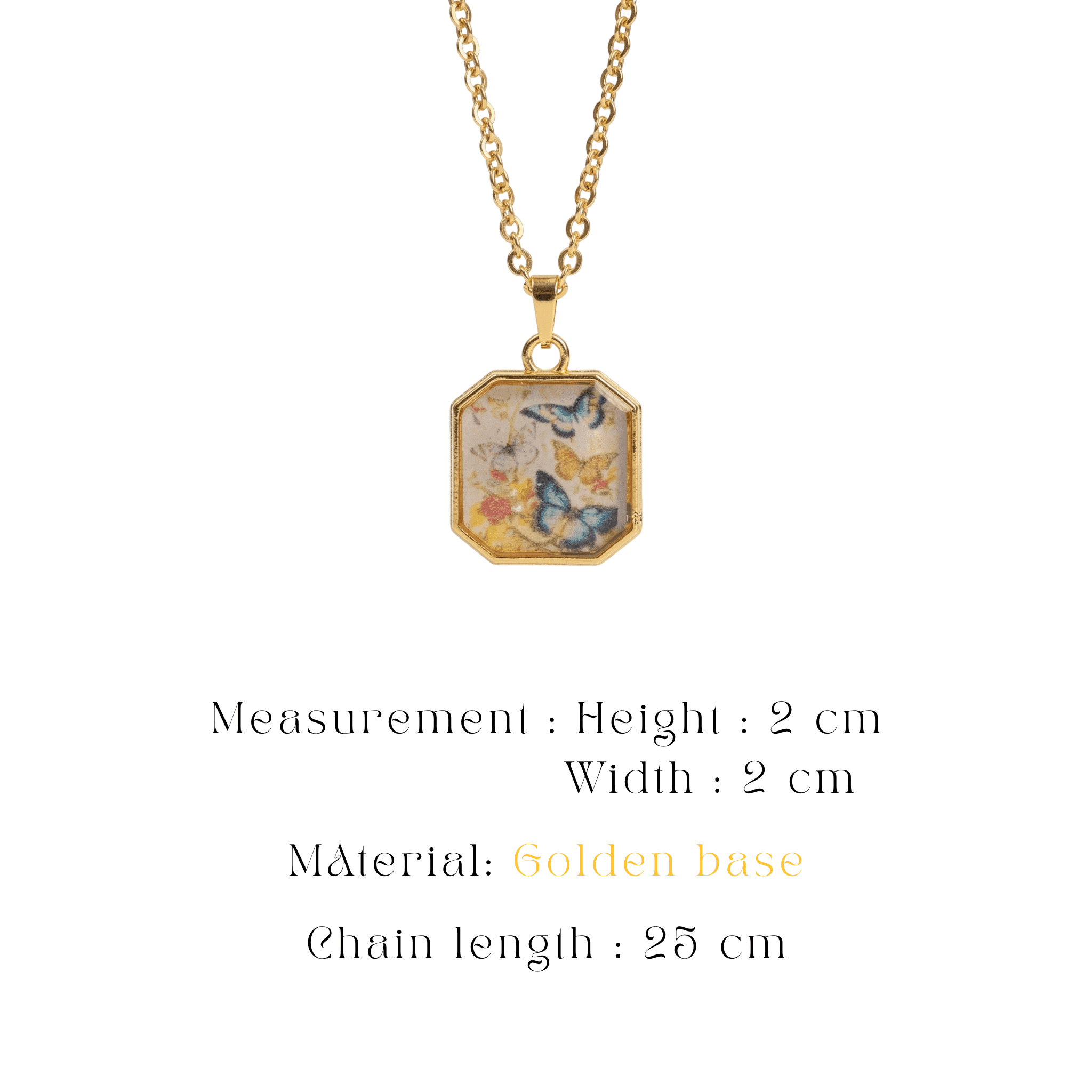 whimsical-butterfly-resin-pendant Antique style butterfly motif pendant with a thick gold border