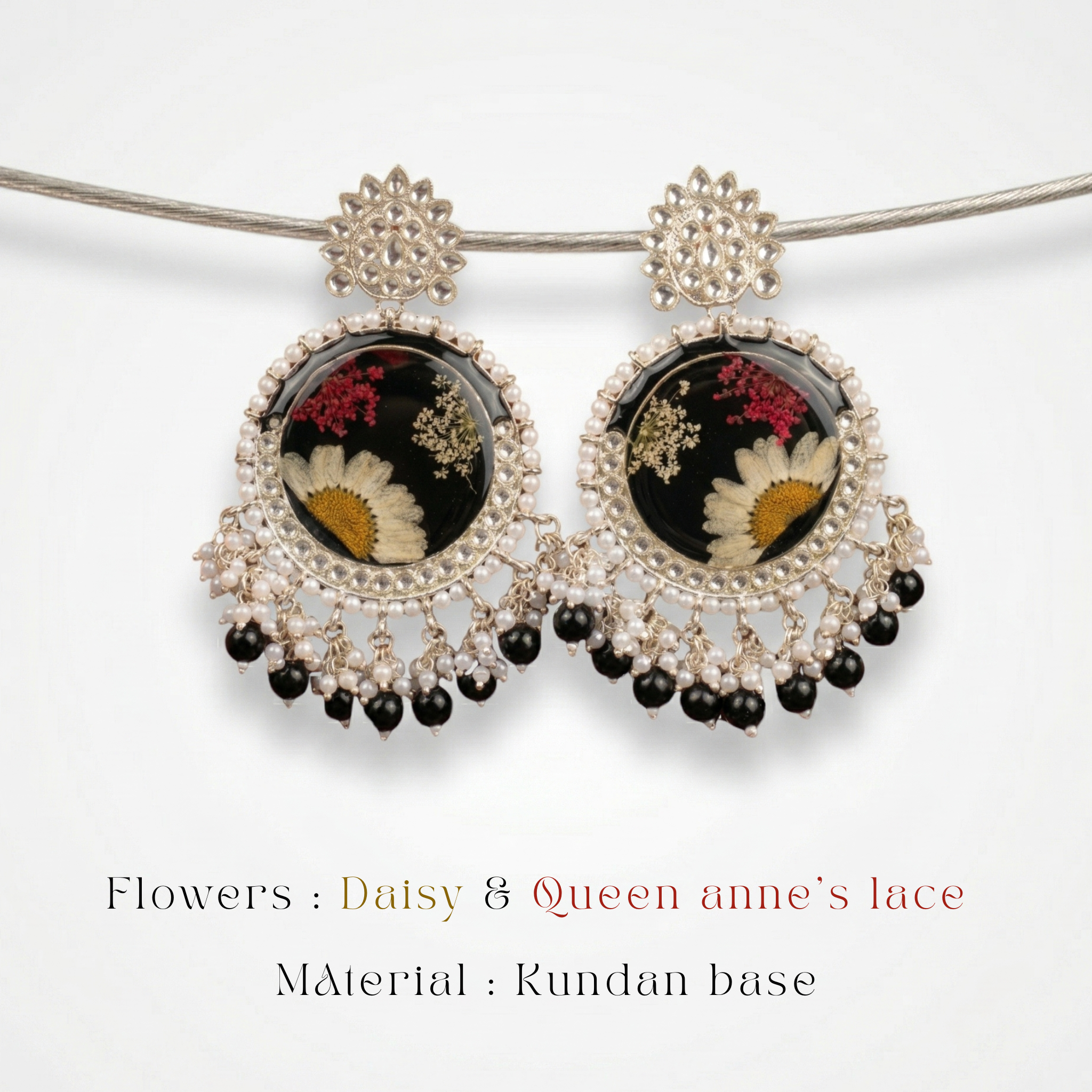 mystikfalls-kundan-jhumka Elegant black floral jhumkas with traditional pearl and bead drops