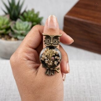 Sora Ring worn on a finger showing the scale of this unique handmade jewelry