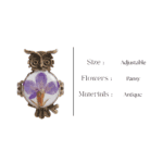 Elara ring handmade with a preserved purple flower and vintage owl design