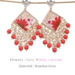 Kaira floral kundan jhumka handcrafted with preserved pink baby's breath and vibrant red bead droplets