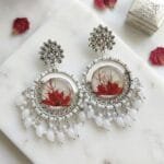 Close-up of real mini water lily bloom in Frost Lily Resin Jhumka