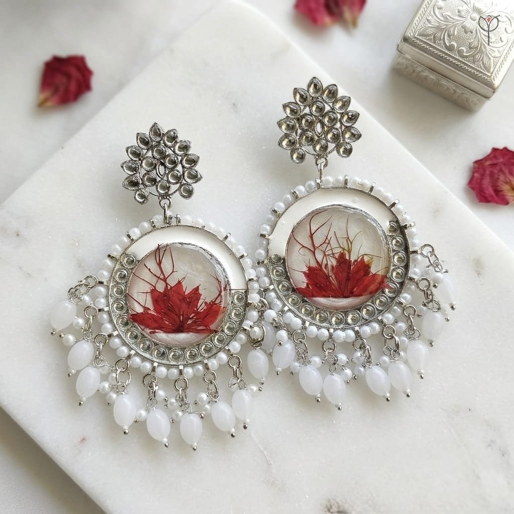 frost-lily-resin-jhumka-closeup-water-lily-flower Close-up of real mini water lily bloom in Frost Lily Resin Jhumka