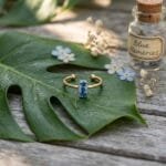 Golden Autumn Ring styled in a flat-lay with autumn-hued botanical elements