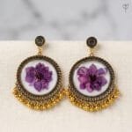 Lilac Veil Resin Jhumka - golden oxidised earrings with real lilac flowers