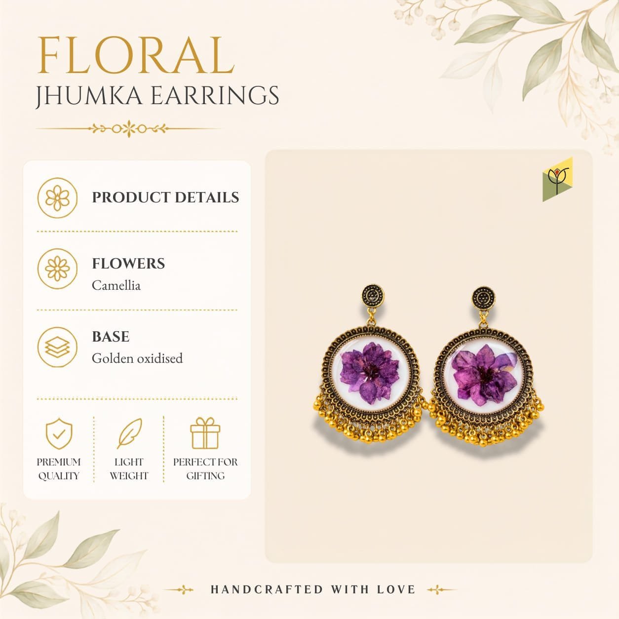 lilac-veil-resin-jhumka-product-details-specifications Lilac Veil Resin Jhumka product details - real flower, oxidised finish specifications