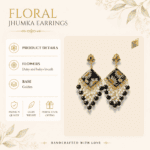 Detail of the black onyx-style beads and white pearl clusters forming the fringe of the Onyx Daisy Jhumka.