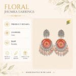 Detail of the peach bead and pearl tassels along the lower edge of the Sundried Aster Resin Jhumka.