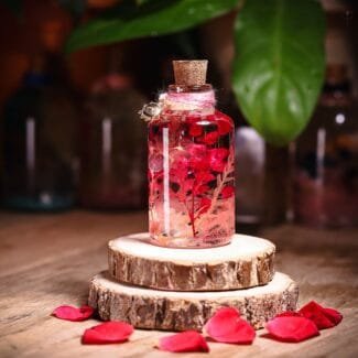 Alchemists Promise Glass Garden with real preserved flowers in mineral oil cork bottle by MystikFalls