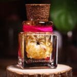 Candlelit Sunflower Preserved Glass Garden close-up of real dried sunflower petals preserved in warm golden mineral oil