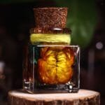 Golden Solace Mini Sunflower Glass Garden detailed view of tiny dried sunflower head preserved in mineral oil