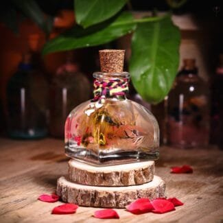 Gypsy Garden Glass Garden with real preserved hydrangea and baby's breath in mineral oil arch bottle by MystikFalls