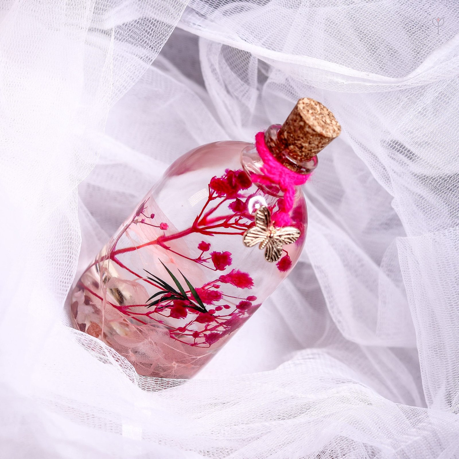 Handmade botanical glass garden with soft rosy preserved florals sand and shells by MystikFalls