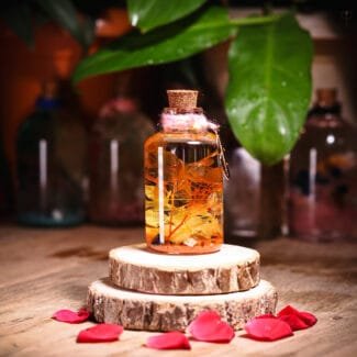 Honey Bloom Glass Garden with real preserved golden hydrangea in mineral oil small cork bottle by MystikFalls