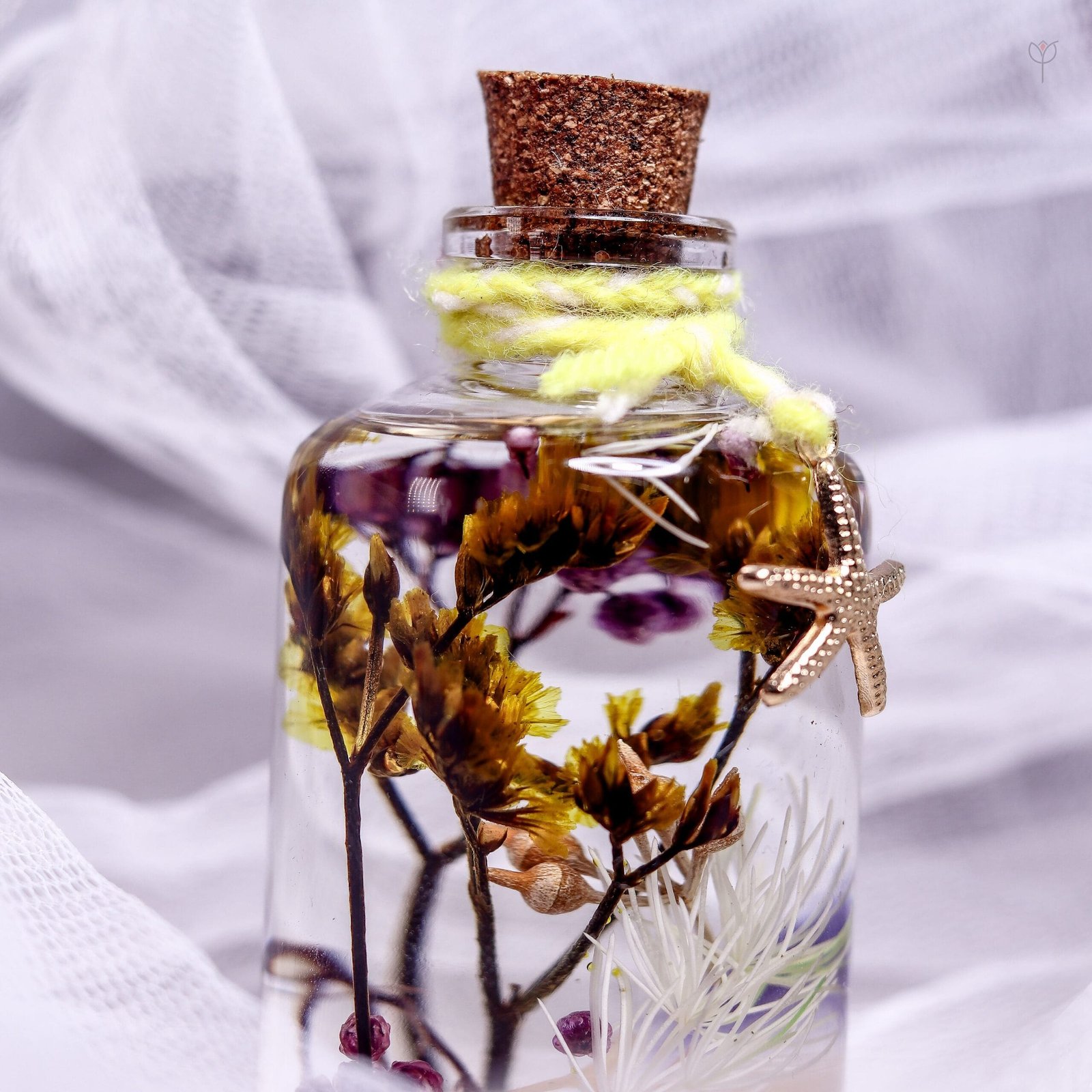 Island Sunset Glass Garden displayed as tropical sunset themed preserved floral home decor on a shelf