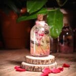 Little Safari Glass Garden with real preserved pink baby's breath and hydrangea in mineral oil cork bottle by MystikFalls