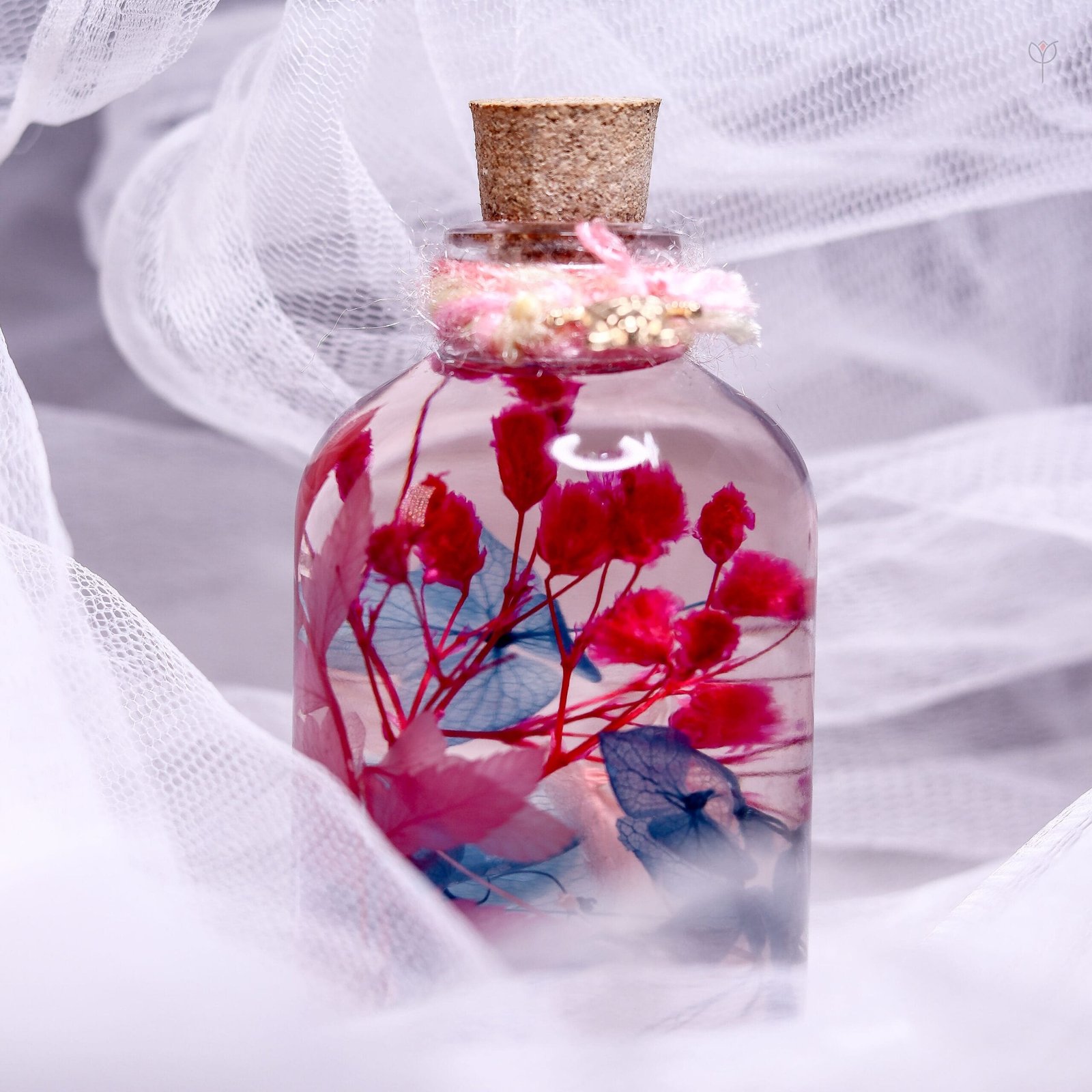 rainbow-mist-glass-garden-colourful-gift-idea-india Rainbow Mist Glass Garden displayed as vibrant colourful preserved flower home decor on a bright shelf