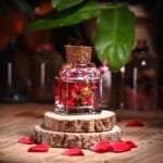 Rosita Preserved Flowers Glass Garden with real hot pink baby's breath in mineral oil cube bottle by MystikFalls
