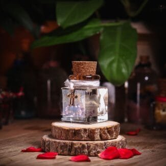Secret Key Glass Garden with real preserved purple hydrangea and skeleton leaves in mineral oil cube bottle by MystikFalls