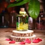 Sunlight On The Forest Glass Garden with real preserved green and golden flowers in mineral oil by MystikFalls