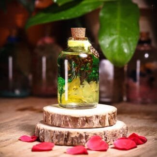 Sunlight On The Forest Glass Garden with real preserved green and golden flowers in mineral oil by MystikFalls