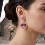Valentina Bloom Earrings styled as handcrafted botanical heart jewellery with real preserved flowers in resin and silver lever-back hooks