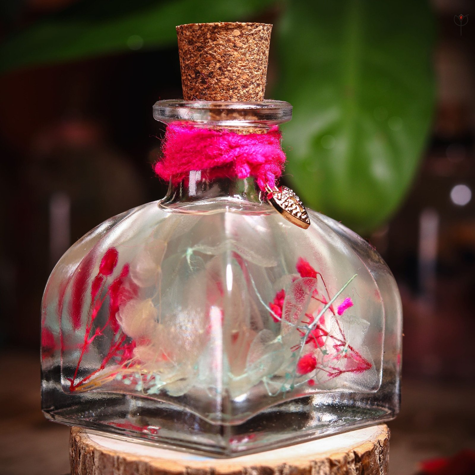 Whispers Of Baby's Breath Preserved Glass Garden close-up showing real baby's breath and hydrangea in mineral oil