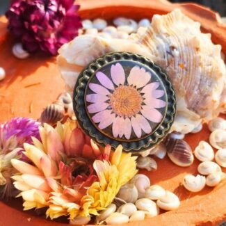 Blush Daisy Ring with preserved pink daisy flower