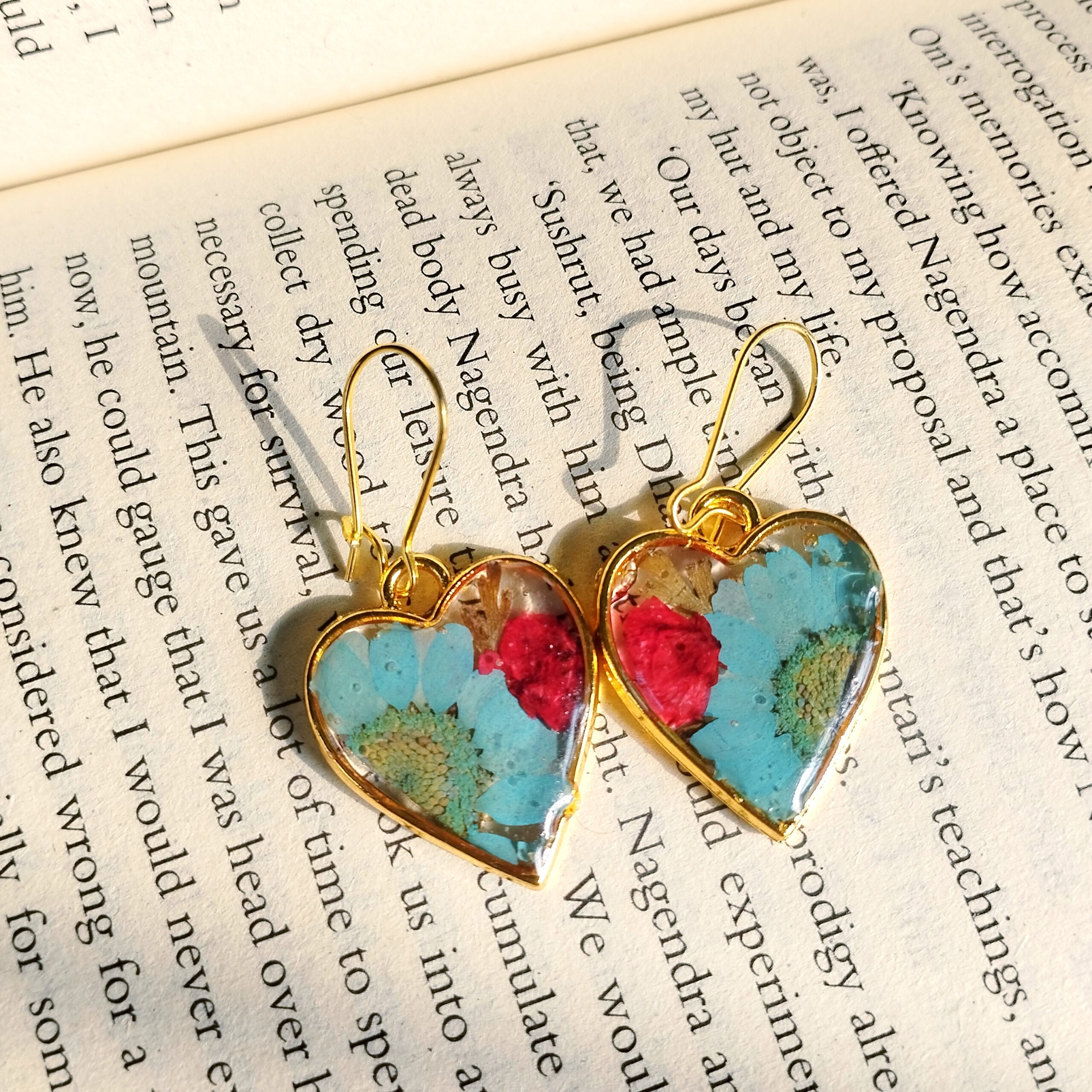 Floral Heart Resin Earring with real flower details