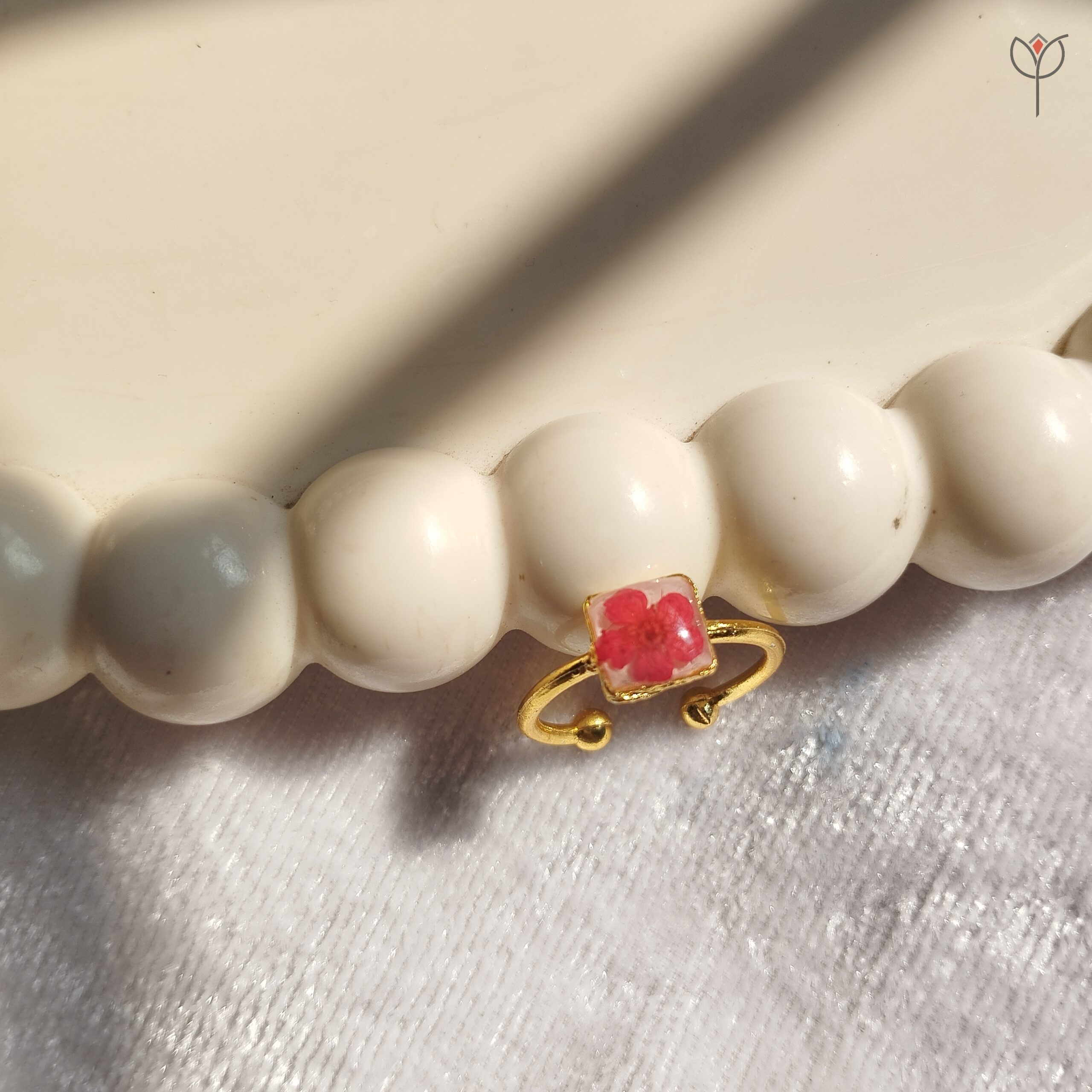 red-whisper-ring-golden-base-real-flower Delicate Red Whisper Ring made with real flower
